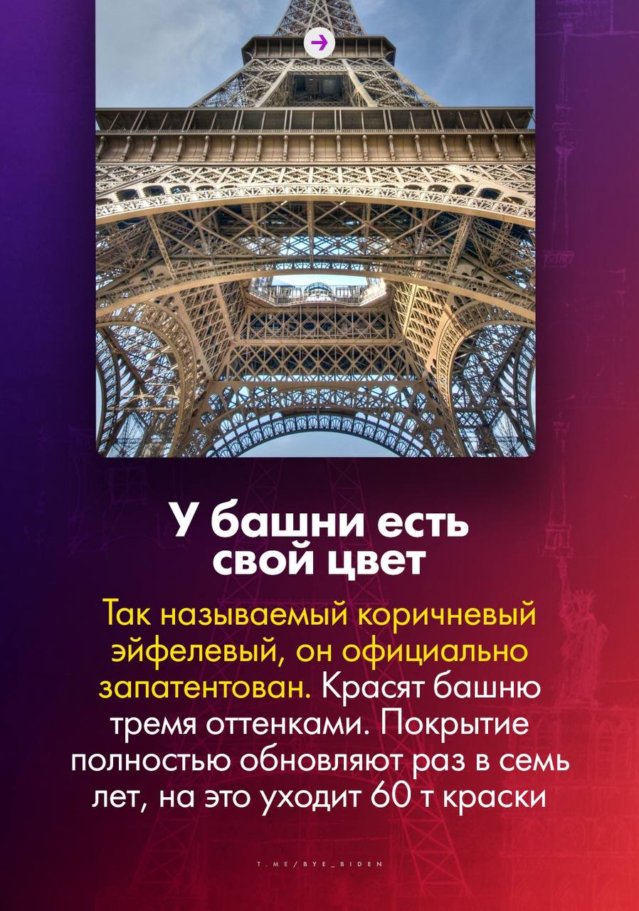 А вы знаете, сколько тонн бумаги ежедневно уходит на распечатку входных билетов на Эйфелеву башню? А что за вечерние кадры достопримечательности можно попасть в тюрьму?  Канал &laquo;БайБайден&raquo; подготовил д